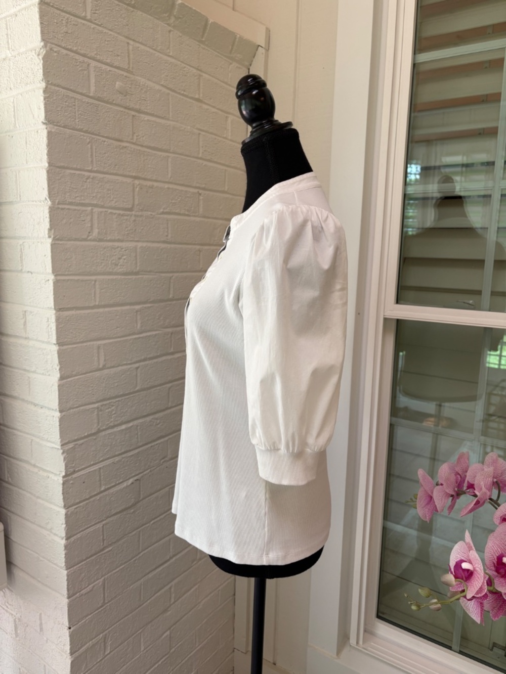 Veronica Beard Coralee Ribbed Stretch-Cotton Top - White Size M - Picture 3 of 5